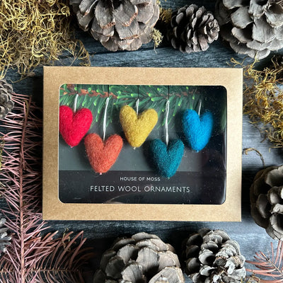 Felted Wool Mini Heart Ornament - Set of 5 Rainbow