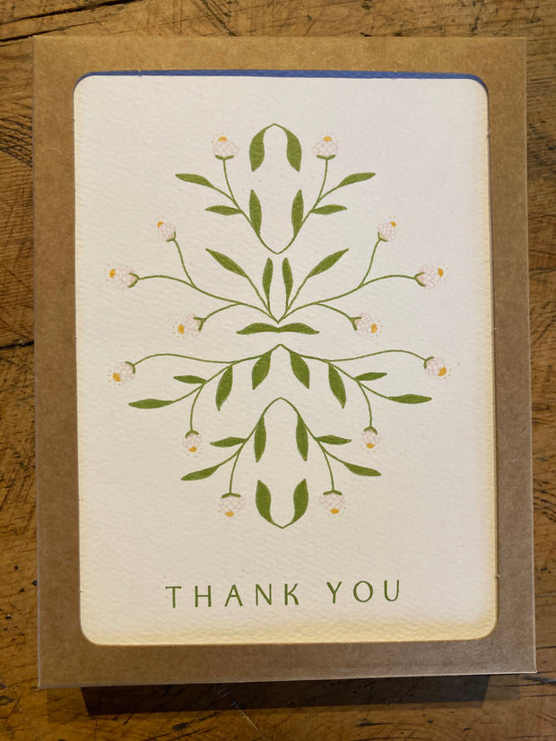 Greeting Cards (Box of 8) - Thank You White with Foliage