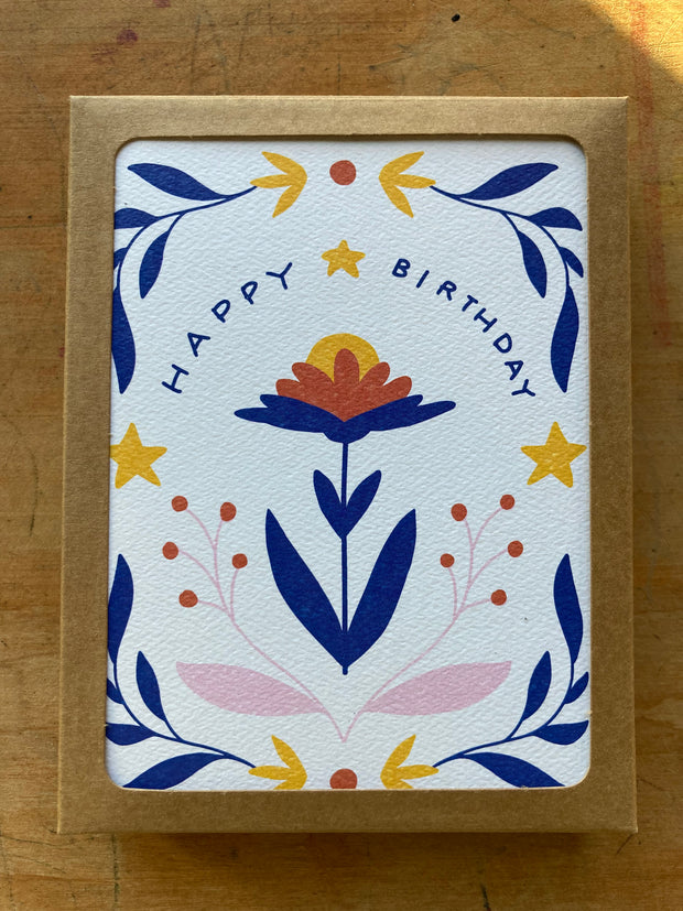 Greeting Cards (Box of 8) - Happy Birthday (Blue Leaf Motif)