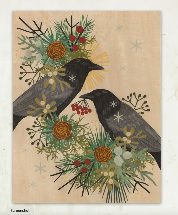 Winter Crows Wooden Art Print