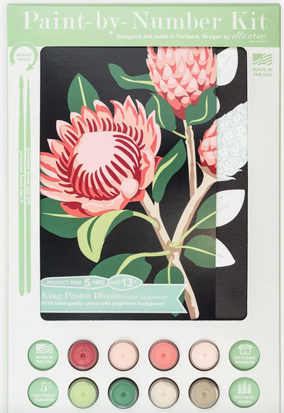 King Protea Blooms (Black Background) Paint-By-Number Kit