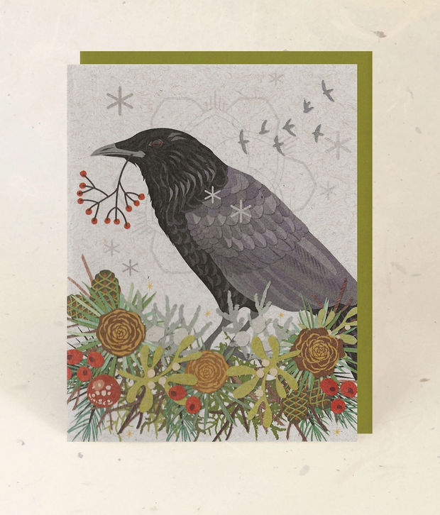 Winter Crow Holiday Paper Card