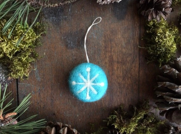 Spring Blue w/ Snowflake- Felted Ornament