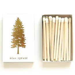 Blue Spruce Tree Matchbox- White box with Gold Foil