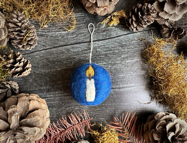 Lake Blue with Candle- Felted Ornament