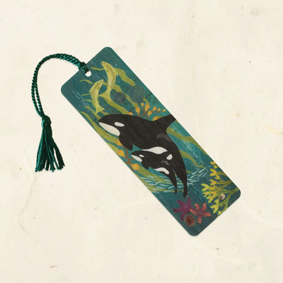 Orca & Baby Wood Bookmark with Tassel