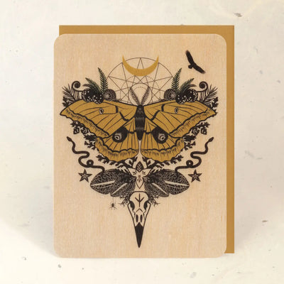 Silk Moth Wood Greeting Card