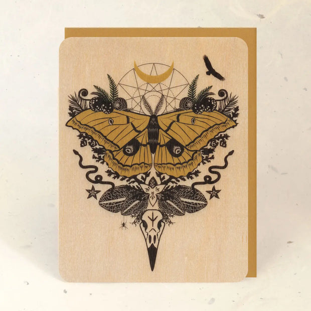 Silk Moth Wood Greeting Card