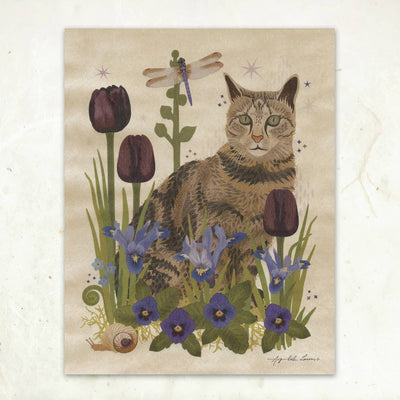 Tabby Cat and Dragonfly Wood Greeting Card