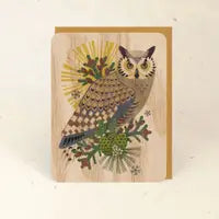 Great Horned Owl Wood Greeting Card