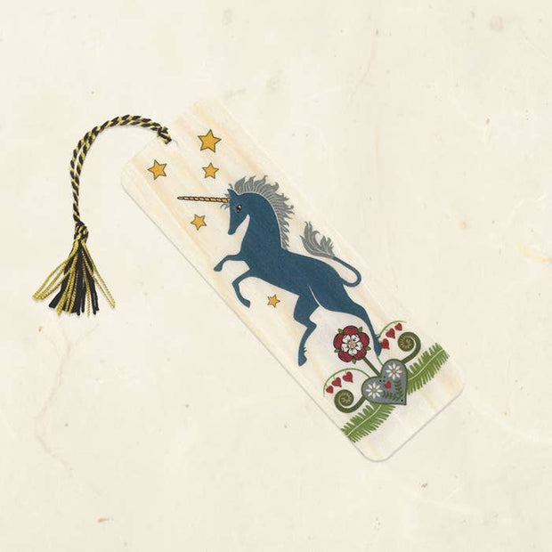 Rampant Unicorn Wood Bookmark with Tassel