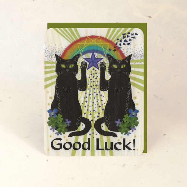 Luck Cats Wood Greeting Card