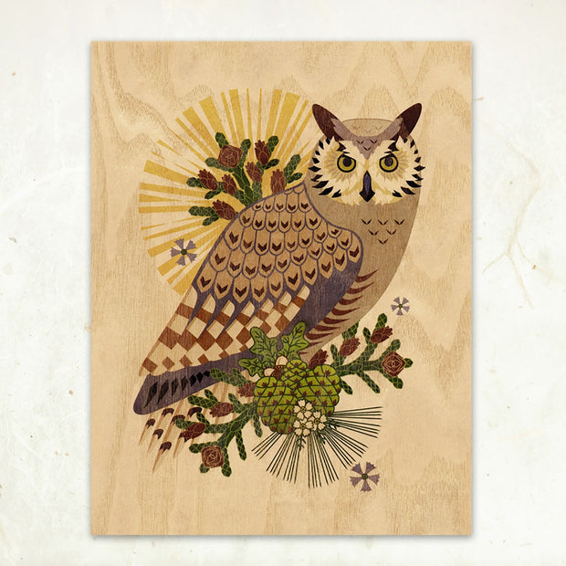 Great Horned Owl Wooden Art Print