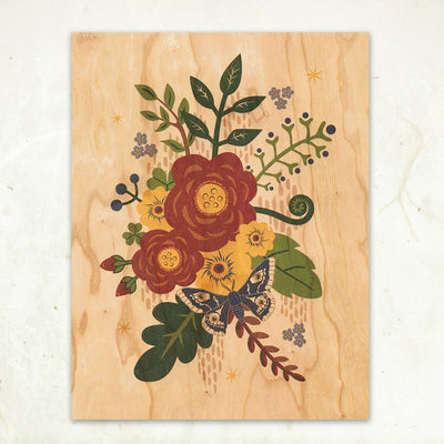Folk Flowers Wooden Art Print