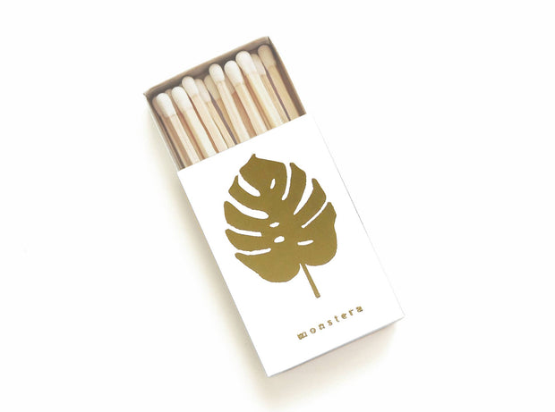 Monstera Leaf Matchbox - White, Gold