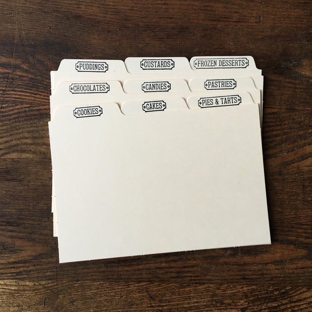 4"x6" Letterpress Recipe Cards and Dividers