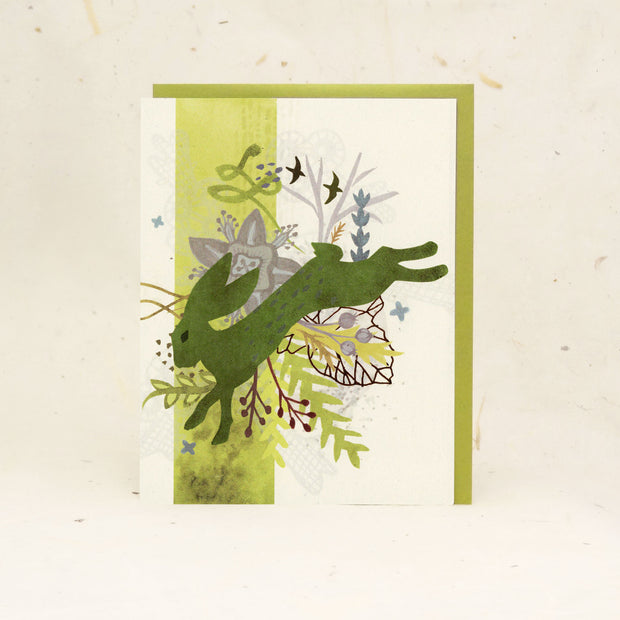 Spring Green Hare Greeting Card