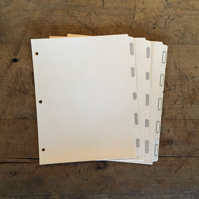 3-Ring Binder Letterpress Recipe Card Dividers