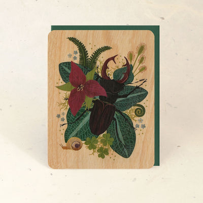 Stag Beetle Wood Greeting Card