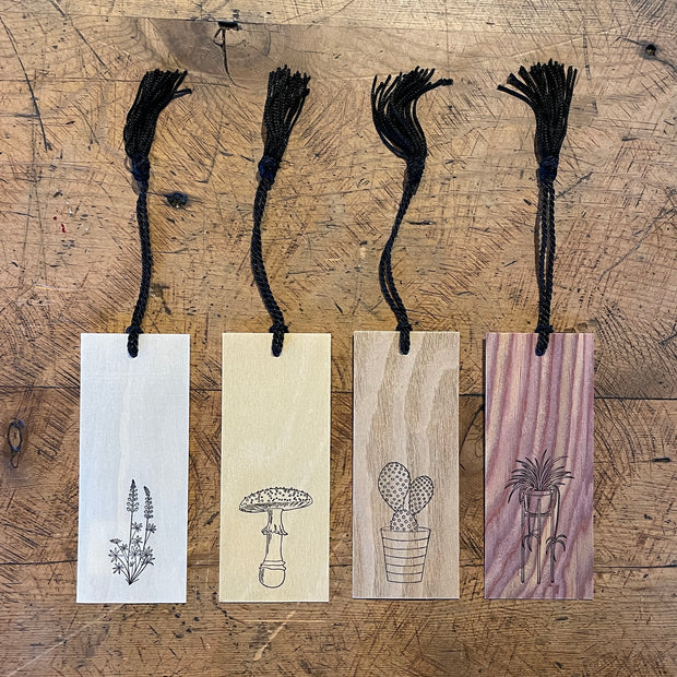 Flower, Mushroom, and Plants Letterpress Wood Bookmarks