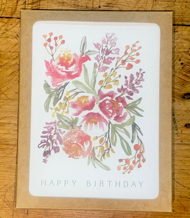 Greeting Cards (Box of 8) - Happy Birthday Watercolor Flowers
