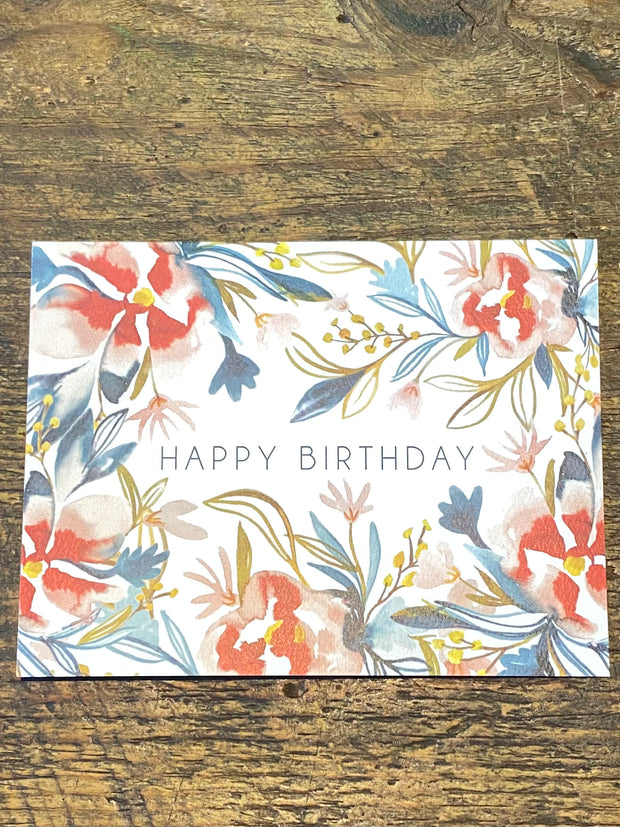 Greeting Card - Happy Birthday Watercolor Floral