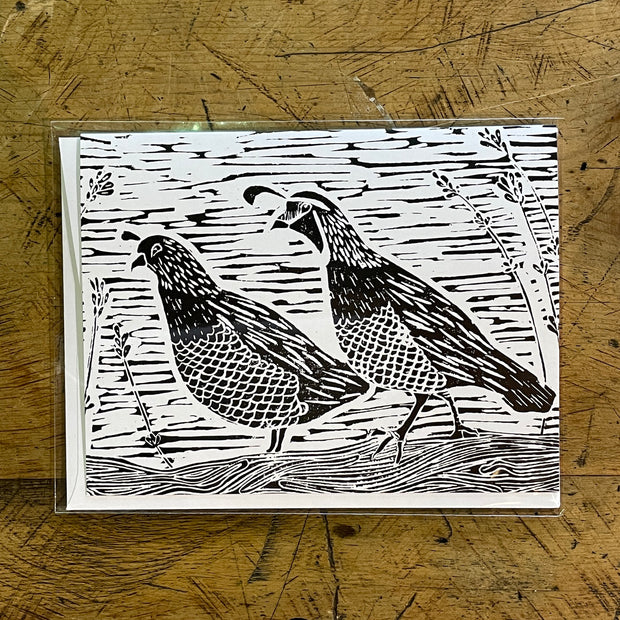 Quail Block Print. - Blank Card