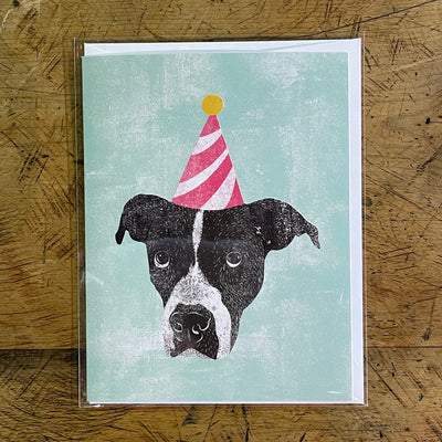 Pitbull Party Hat - Blank Card