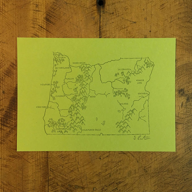 Oregon State Map Letterpress Print