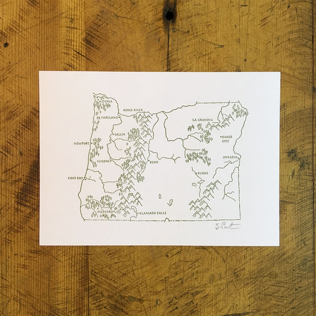 Oregon State Map Letterpress Print