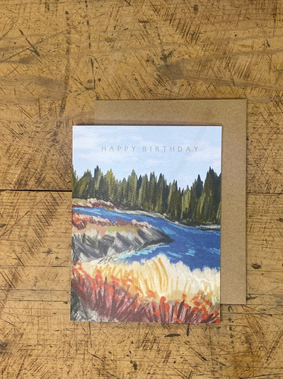 Greeting Card - Happy Birthday River, Trees, Bushes