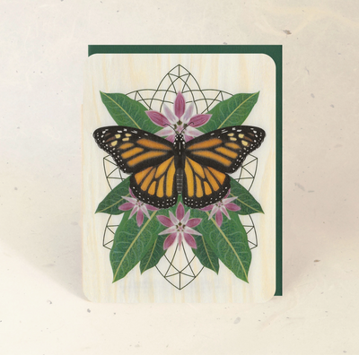 Monarch & Milkweed Wood Greeting Card