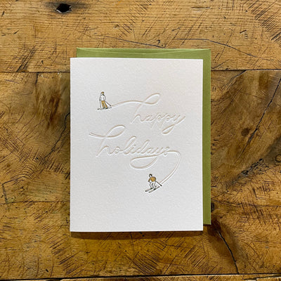 Happy Holidays Skiers Letterpress Cards