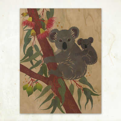 Koala and Cub Wooden Art Print