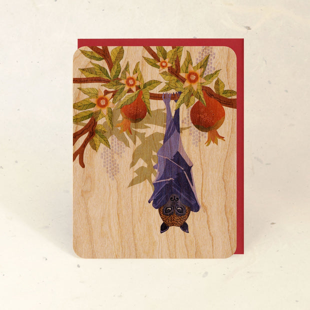 Fruit Bat Wood Greeting Card