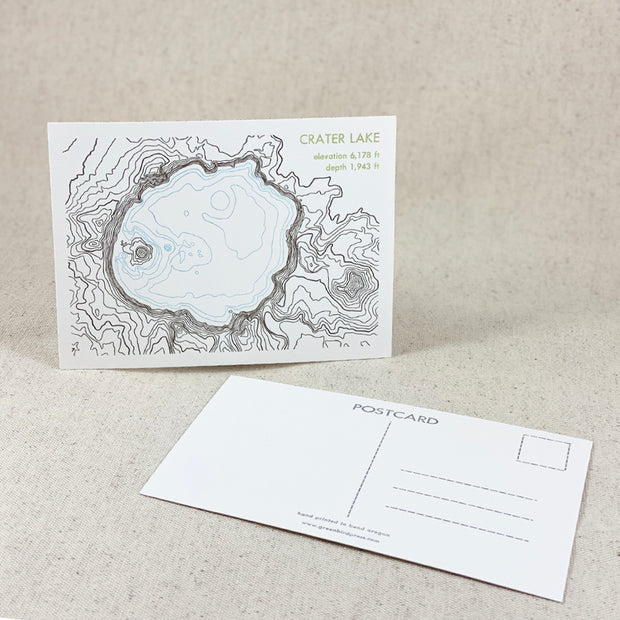 Crater Lake Postcard letterpress printed by Green Bird Press