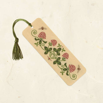 Red Clover Wood Bookmark with Tassel