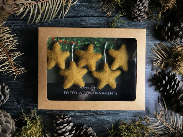 Felted Wool Star Ornament - Set of 5 (Harvest Gold)