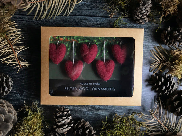 Felted Wool Mini Heart Ornament - Set of 5 (Sangria)