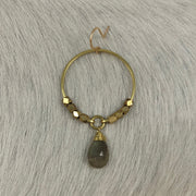 Hoop, Brass Beads, and Stone Earring