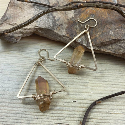 Small Triangle and Quartz Point Earring