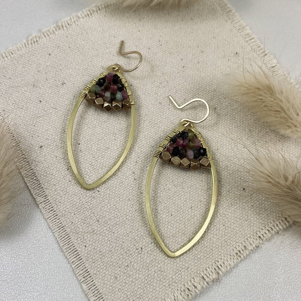 Marquise with Stone and Brass Bead Earring