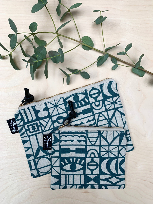 Pacific Zipper Pouch In Ocean Woodblock (Large)