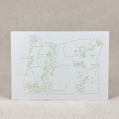Oregon State Map Letterpress Postcard by Green Bird Press Made in Oregon