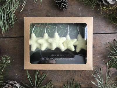 Felted Wool Star Ornament - Set of 5 (Dusty White)